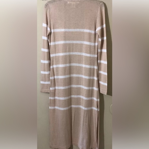 Max Studio Linen Blend Duster Open Front Cardigan Striped Beige/White XS - Picture 8 of 8